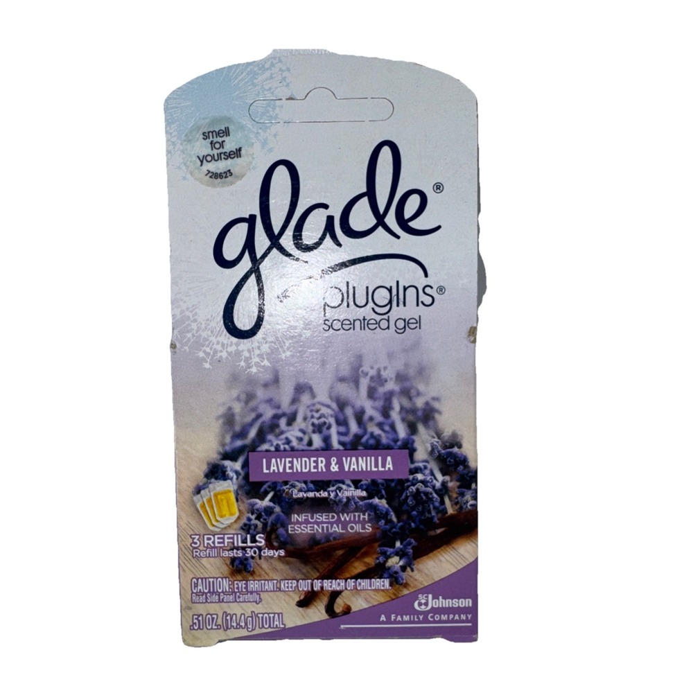NOS Glade PlugIns Refills LAVENDER & VANILLA 1 Box 3 Gel Refills Discontinued 09